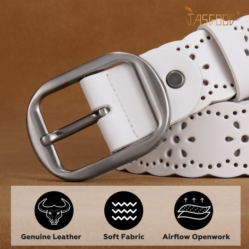 JASGOOD Women's Hollow Flower Genuine Leather Belt for Jeans Pants Wide Belt for Ladies - Image 4